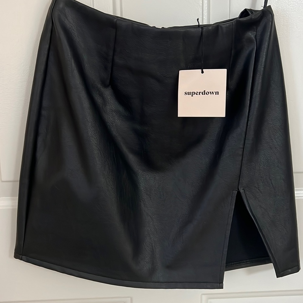 Superdown Trinity Black Faux Leather Skirt, Size S